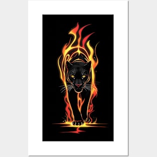 Ethereal Blaze: Minimalistic Black Panther Fire Art Posters and Art